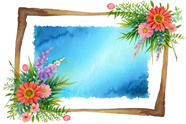 A watercolor hand drawn background with flowers and leaves