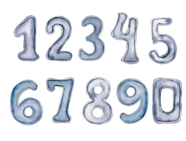 Numeri blu disegnati a mano ad acquerello illustrazione di un numero