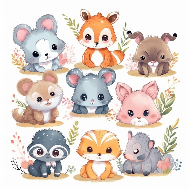 Photo watercolor hand drawn cute animal sticker