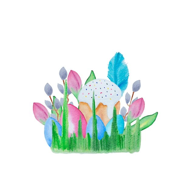 Watercolor hand drawn Easter elements set