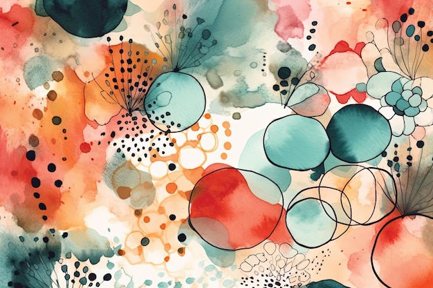 Watercolor hand drawn flat design abstract doodle pattern