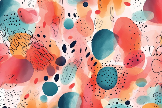 Watercolor hand drawn flat design abstract doodle pattern