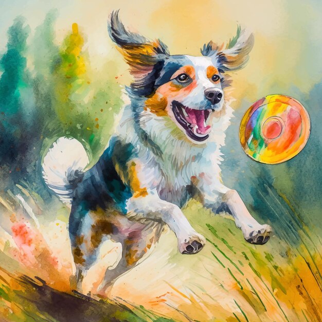 写真 水彩画で手で描いた金色の犬のイラスト
