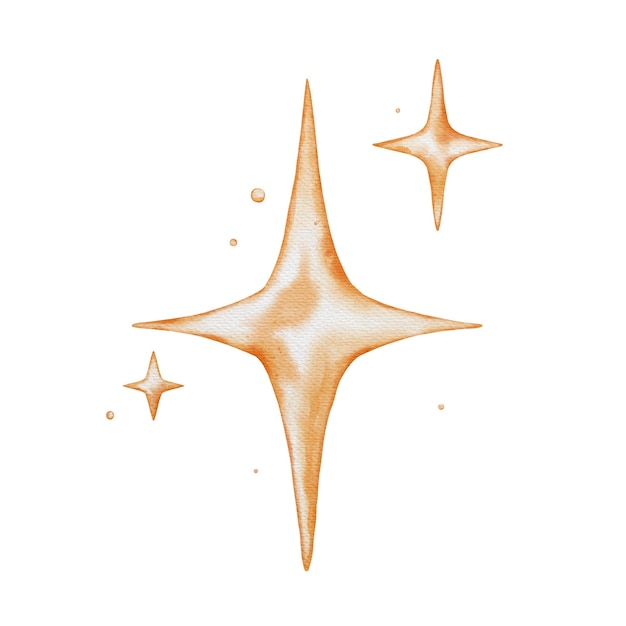 Watercolor hand drawn golden star isolated on white background Cartoon image of stars in watercolor style for stickers prints and other typography