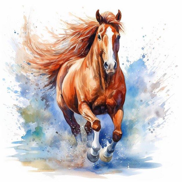 Watercolor Hand drawn horse watercolor horse isolated on white background blue splash color