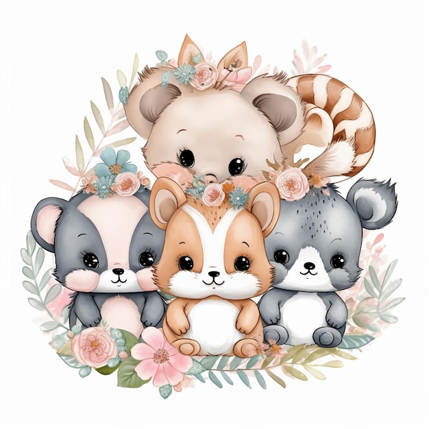 watercolor hand drawn illustration cute animal sticker