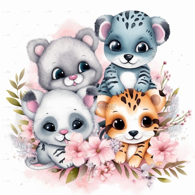 watercolor hand drawn illustration cute animal sticker