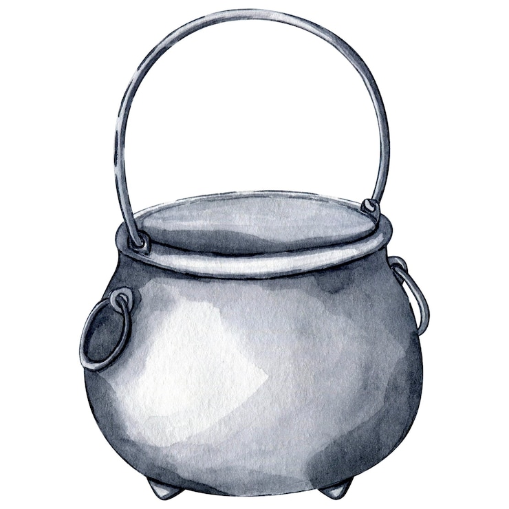 Photo watercolor hand drawn pot for st patricks day and halloween decoration design black cauldron