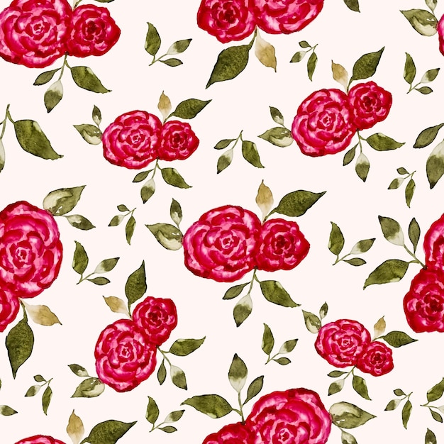 watercolor hand drawn Red roses with Leaves Seamless Pattern