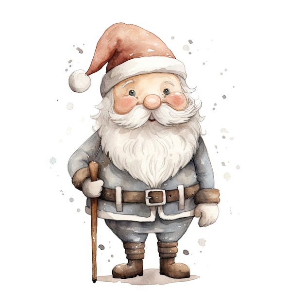 Watercolor hand drawn Santa with neutral pastel tones isolated white background