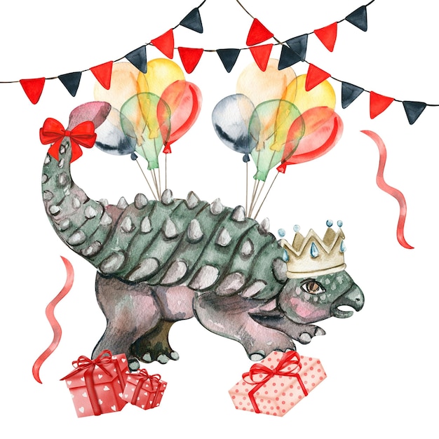 수채화 손으로 그린 열대 귀여운 공 생일 작곡