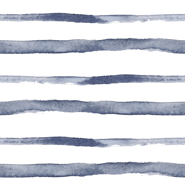 Photo watercolor hand painted blue  stripy  seamless pattern