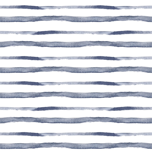 Photo watercolor hand painted blue  stripy  seamless pattern