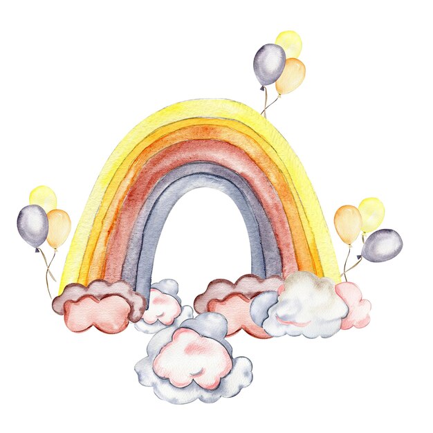 Foto clowds carini dipinti a mano dell'acquerello e illustrazione dell'arcobaleno