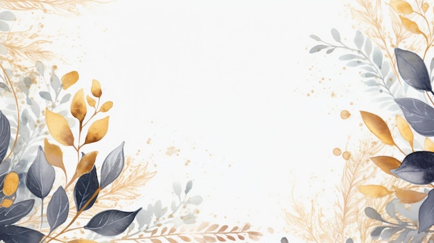 Photo watercolor hand painted floral background with golden leaves and branches illustration generative ai