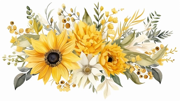 watercolor hand painted floral sun flower on white background