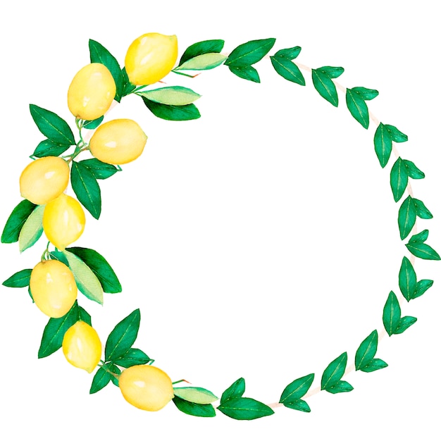 Watercolor hand painted lemon wreath.