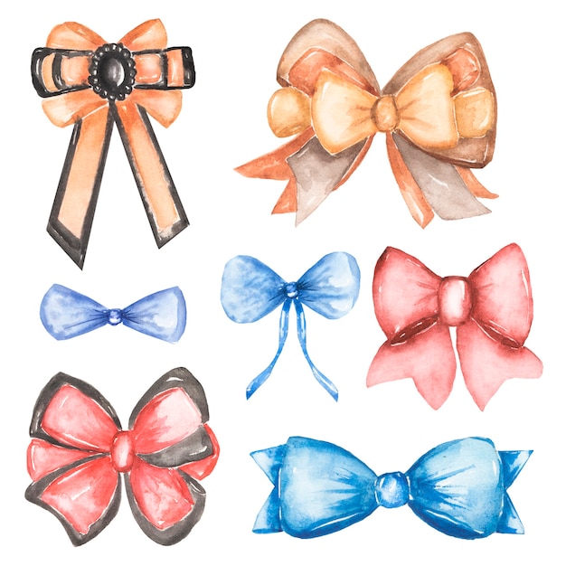 Watercolor hand painted silk ribbon bows illustration