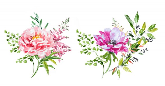 Watercolor hand painted spring flower bouquets clipart\
set.