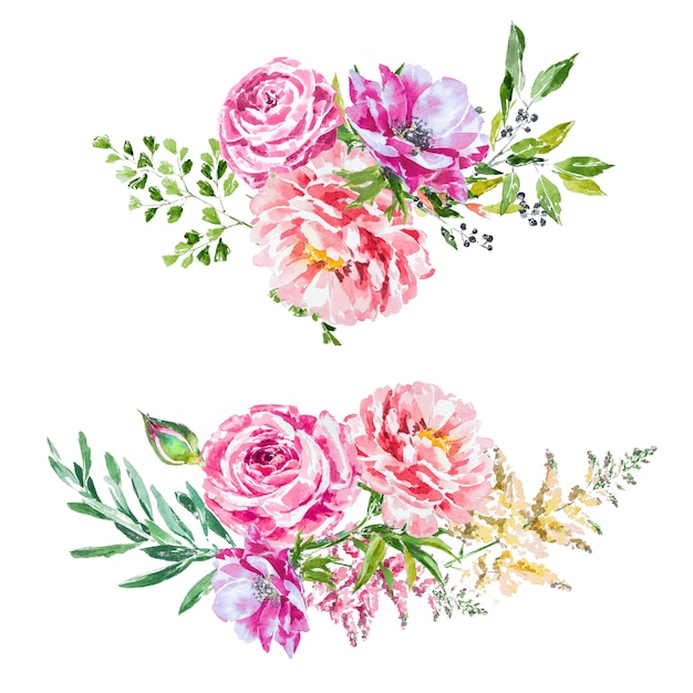 Watercolor hand painted spring flower bouquets clipart\
set.