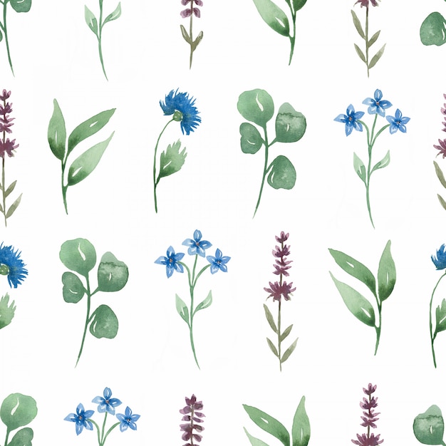 Watercolor hand painted wildflowers seamless digital paper.