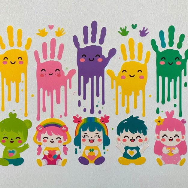 Photo watercolor hand prints of children