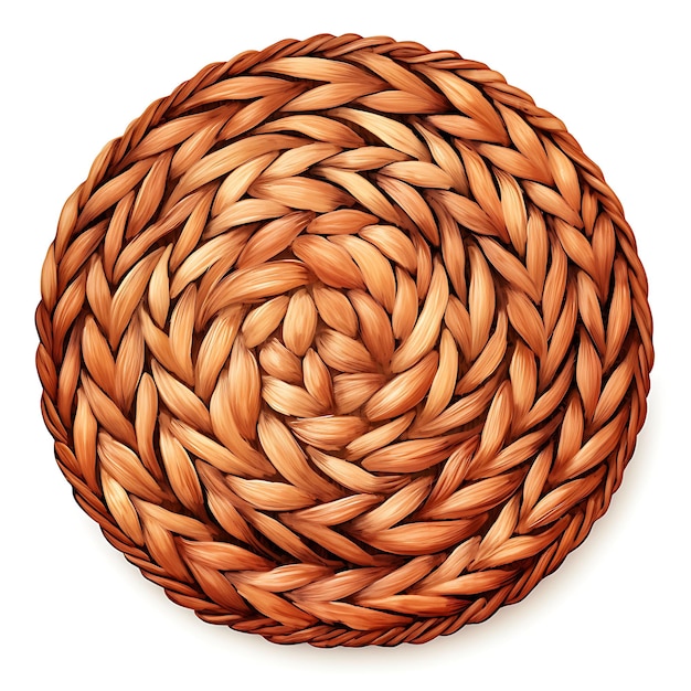 Watercolor of hand woven rattan coasters with a natural brown color round clipart tshirt design