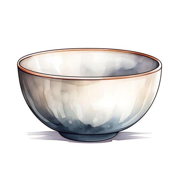 Watercolor of Handcrafted Ceramic Bowl With a White Minimalist Design Roun Clipart Tshirt Design