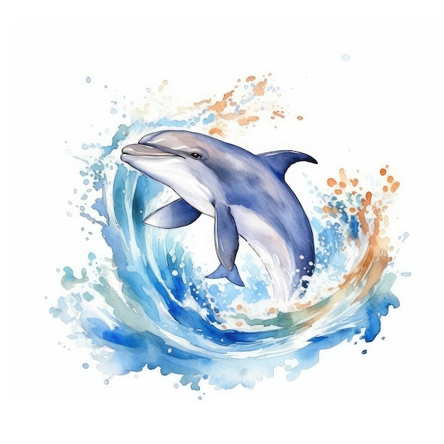 Watercolor handdrawn dolphin illustration