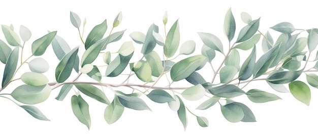 watercolor handdrawn green eucalyptus branches isolated background in the style of handpainted