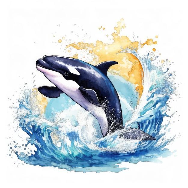 Watercolor handdrawn orca illustration