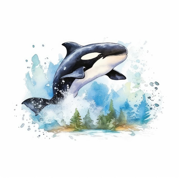Watercolor handdrawn orca illustration