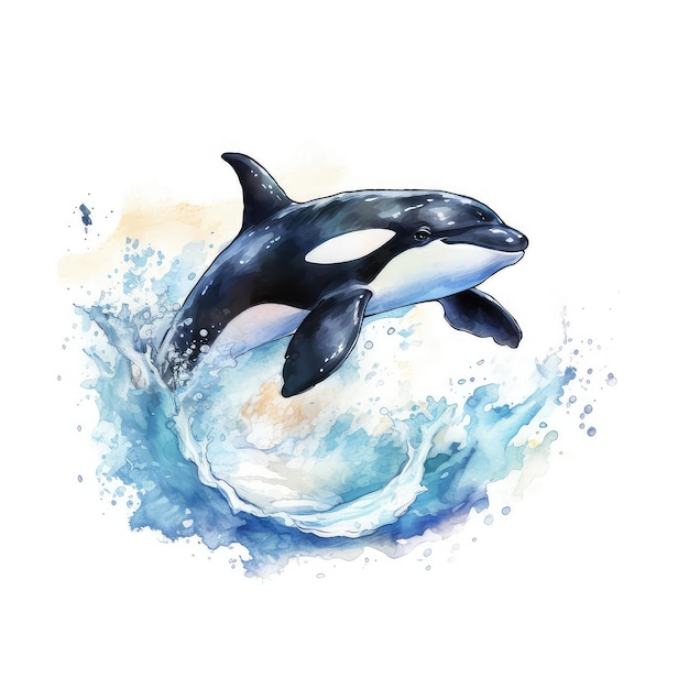 Watercolor handdrawn orca illustration