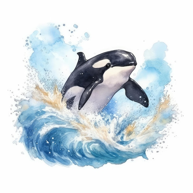 Watercolor handdrawn orca illustration