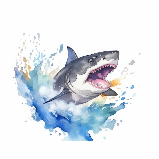 Watercolor handdrawn shark illustration