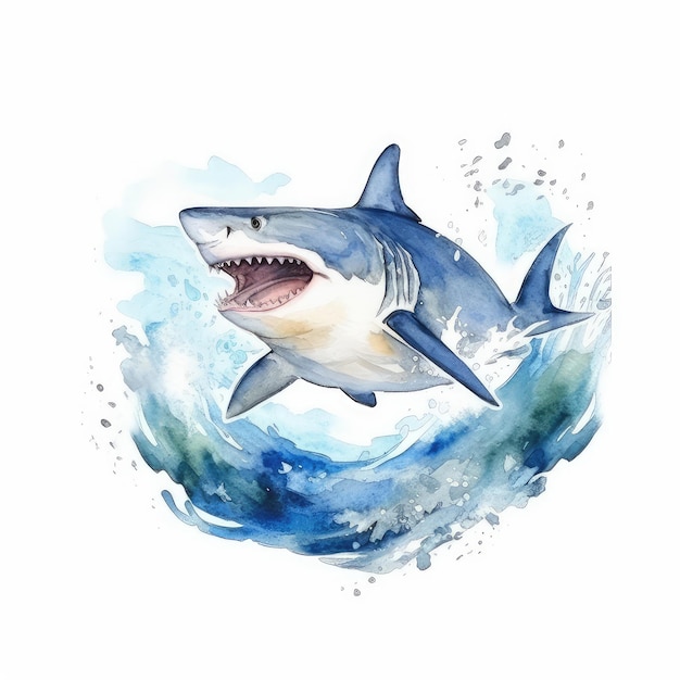 Watercolor handdrawn shark illustration