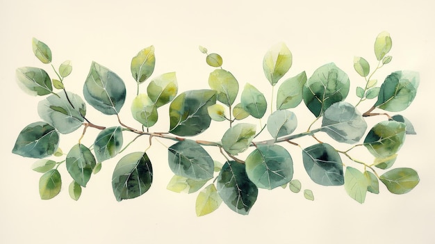 Watercolor handpainted banner with eucalyptus leaves and branches Suitable for invitations weddings and greeting cards