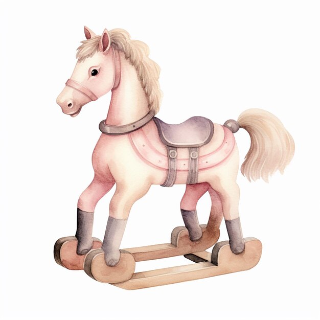 Watercolor HandPainted Single Pink Rocking Horse