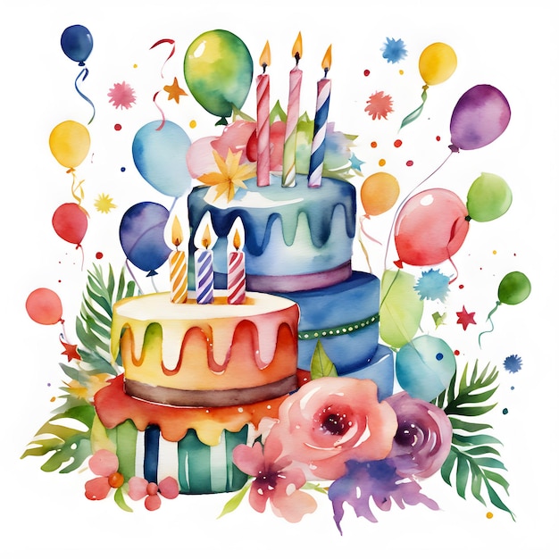 Watercolor happy birthday party clipart