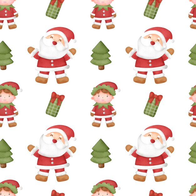 Watercolor  happy Christmas day seamless patterns.