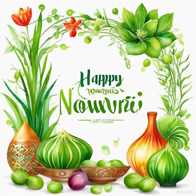 Photo watercolor happy nowruz day illustration