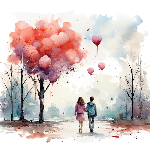 Photo watercolor happy valentines day sublimation white background clipart generative ai