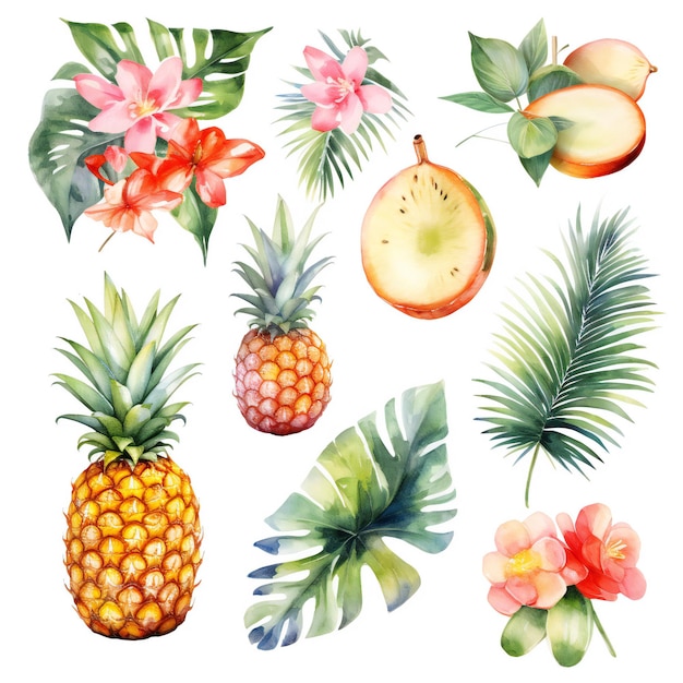 Watercolor Hawaii Art Collection on white background