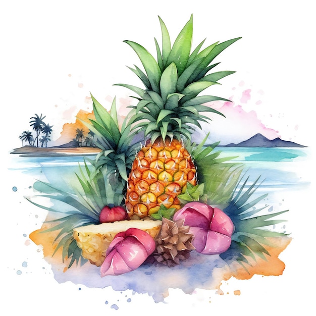 Watercolor Hawaii Art Collection on white background