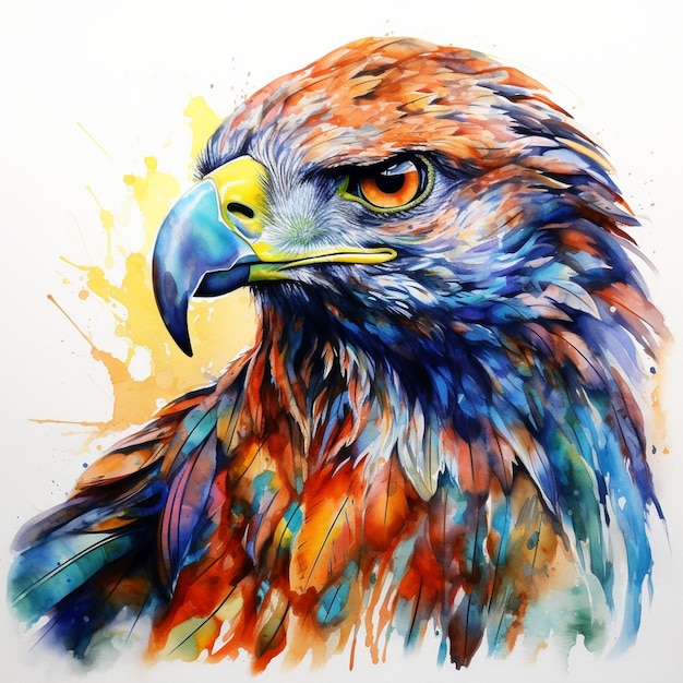 Watercolor hawk portrait vivid colors