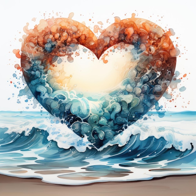 Photo watercolor heart beach sublimation illustration generative ai