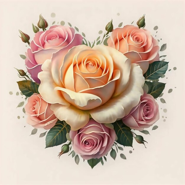 Акварель сердца цветочные Pintura realista 3d рендеринг картины плакат