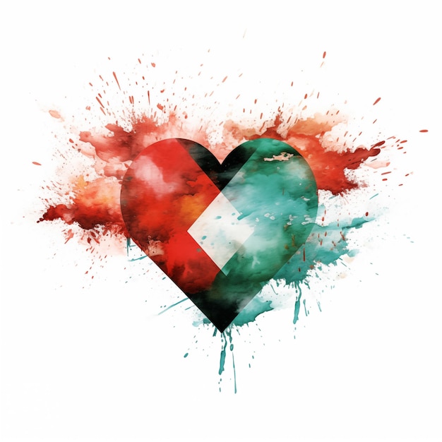 Акварельное сердце в цветах палестинского флага красный зеленый черный
