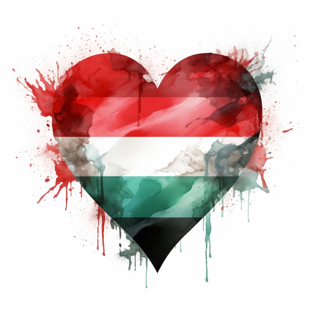 Watercolor heart in Palestinian flag colors red green black