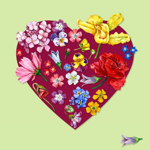 Photo watercolor heart shaped flowers